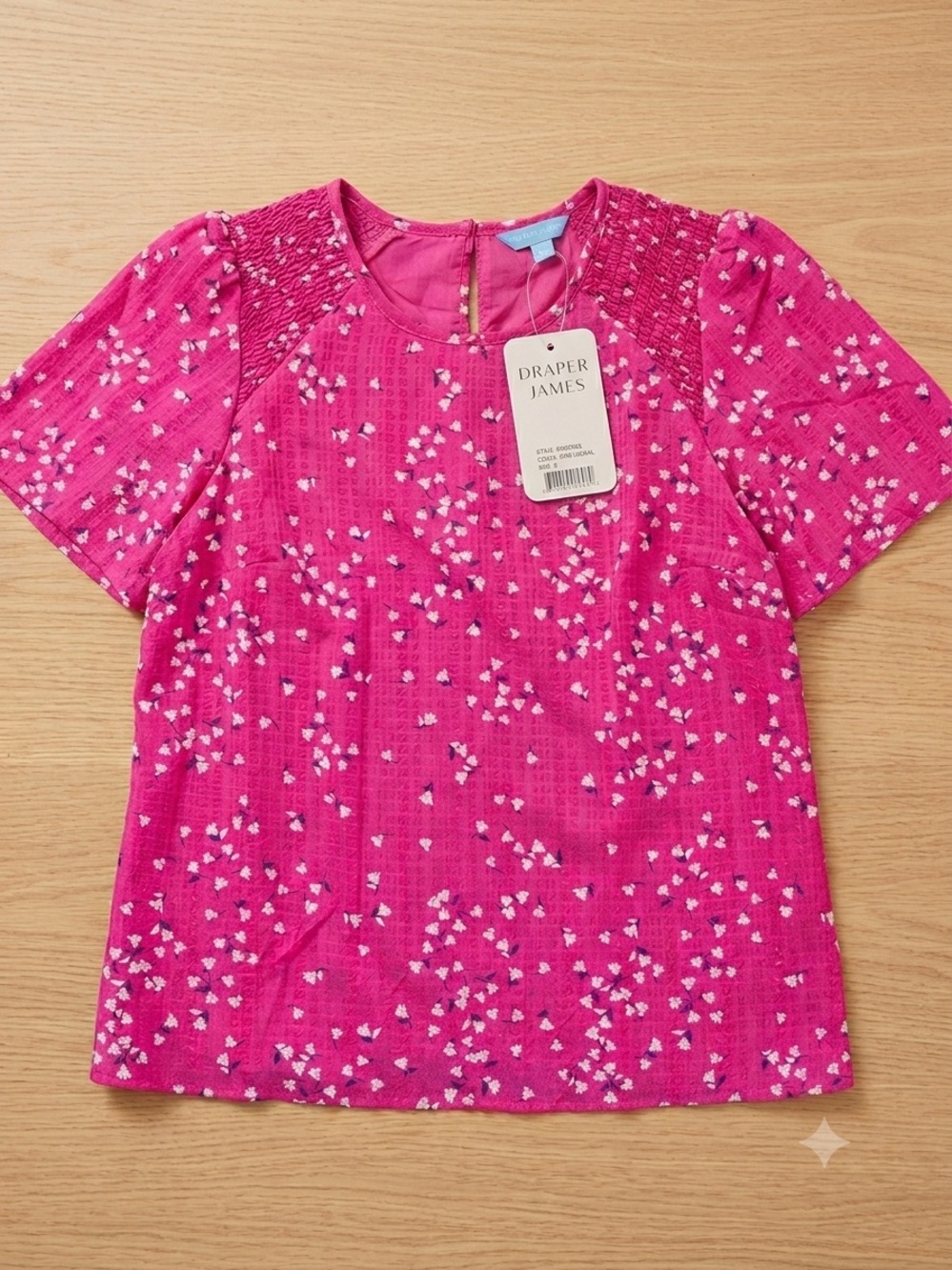 NWT - Draper James Fuchsia Puff-Sleeve Smocked Shoulder Top - size small
